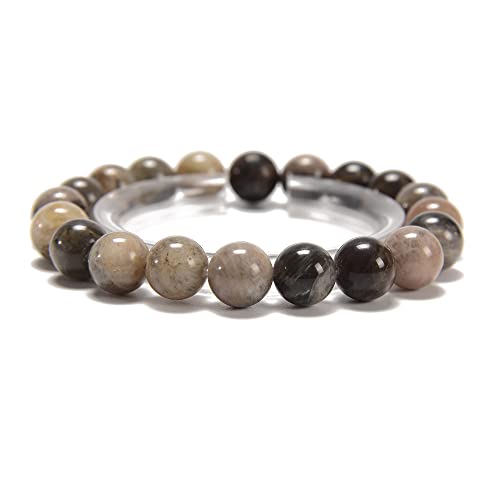 JM Design Natural Black Moonstone Smooth Round Bracelet Size 10mm 7.5'' Length for Jewelry Making