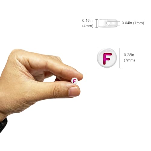 500PCS 4x7mm Acrylic Letter Beads F for Friendship Bracelets Jewelry Making, White Round Flat Acrylic with Colourful Alphabet Beads for DIY Crafts Bracelets Necklaces Key Chains Phone Lanyard - color: F(colourful on white)