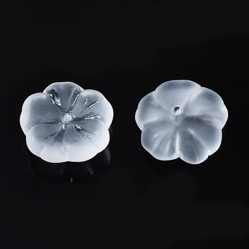 KISSITTY 100pcs Flower Glass Beads Frosted Clear Crystal Aesthetic Flowers Drilled Bead Caps Charm Spacers for DIY Necklaces Earrings Bracelets Jewelry Craft Making for Women - color: Frosted Clear