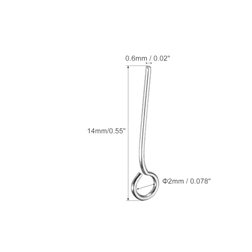 PATIKIL 200Pcs 304 Stainless Steel Jewelry Eye Pins 14mm 22 Gauge Silver Open Eye Pins for Jewelry Making DIY Craft Necklaces Bracelets Earrings - color: Silver, size: 14mm