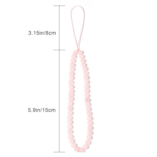 Semi-Precious Gem Stones Beaded Phone Charm Cell Phone Lanyard Wrist Strap Handmade Natural Gemstone Phone Chain string - color: Rose Quartz