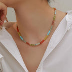 Handmade Natural Gemstone Beaded Necklace for Women, Cultured Freshwater Pearl Choker with Adjustable Extension Chain, Boho Healing Crystal Jewelry Collection - color: e Colorful