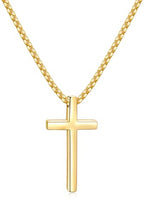 Fiusem Cross Necklace for Men, Silver/Gold/Black Mens Cross Necklaces with 2.5mm Cross Chain and Stainless Steel Cross Pendant, Box Chain 16-24 Inch, Jewelry Gift - size: 26.0 Inches, style: Small Golden cross: 1.2" * 0.7"
