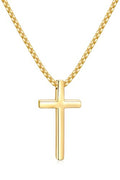 Fiusem Cross Necklace for Men, Silver/Gold/Black Mens Cross Necklaces with 2.5mm Cross Chain and Stainless Steel Cross Pendant, Box Chain 16-24 Inch, Jewelry Gift - size: 22.0 Inches, style: Small Golden cross: 1.2" * 0.7"
