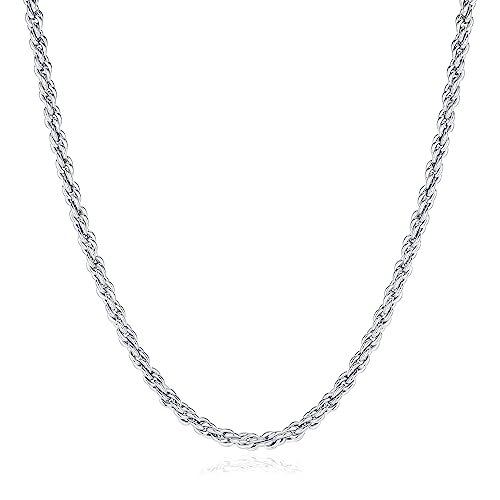 GLIVEOR 925 Sterling Silver Clasp 2.5mm Rope Chain for Men Women Diamond Cut Chain Necklace 16 18 20 22 24 26 30 Inches - color: silver, size: 16, style: 3mm