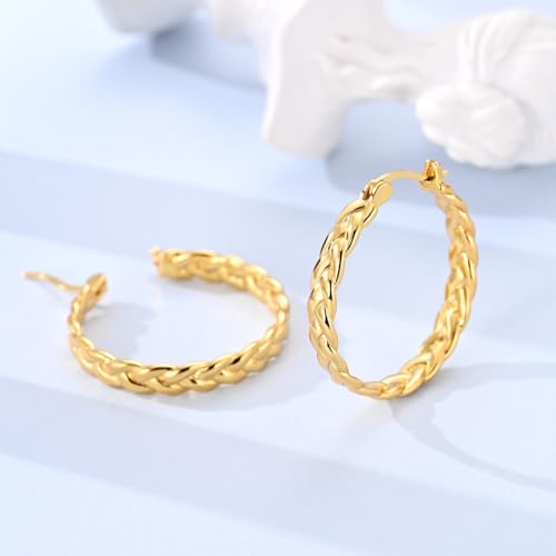LAZA 925 Sterling Silver Hoop Earrings for Women, Sterling Silver Butterfly Hoops Colorful Flowers Hoop Huggie Earrings Hypoallergenic Jewelry Gifts for Women - color: Golden Weaving Earring