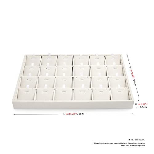 24 Grids Linen Necklace Tray Jewelry Display Tray Necklace Holder Organizer for Drawers With Removable Jewelery Cards Pendant Bracelet Storage (White) - size: 24 Grid With Insert