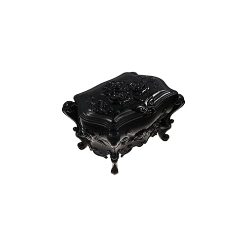 Gothic Jewelry Box With Mirror Decorative Black Rose Flower Jewelry Case, Small Jewelry Organizer for Earrings Rings Necklaces Bracelets, 6.3 Inch Retro Multifunctional Storage Box Make Up Organizer