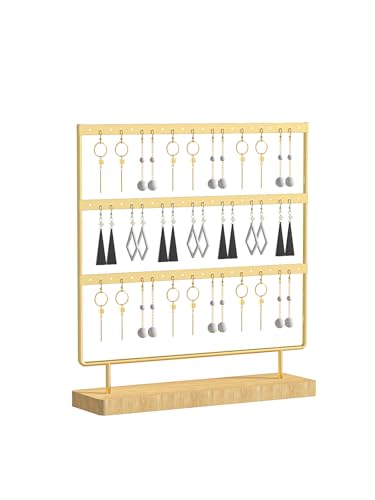 Earring Holder Organizer,Pierced Large Earrings Display Stand For Selling,Small Stud Earring Organizer Rack,Hoop Earring Storage Hanger Tree (Golden, 3 tier) - color: Golden, size: 3 tier