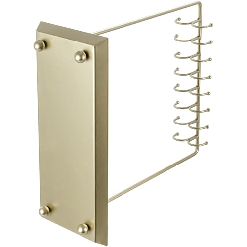 MyGift 14 Inch Brass Metal Jewelry Organizer Stand for Necklaces with 20 Hooks and Ring Tray - color: Brass