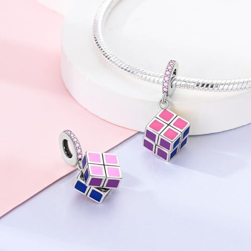 MULA 925 Sterling Silver Charms for Bracelets and Necklaces Lipstick and Bag Dangle Pendants Tower Camera Beads Jewelry Charms for Women - color: Rubik's Cube