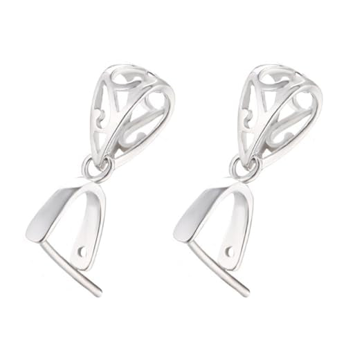 2pcs 925 Sterling Silver Pendant Bail Connector Clasp Charms for Necklace DIY Jewelry Craft Making Accessories (Platinum color) - color: Platinum color, size: 15mm
