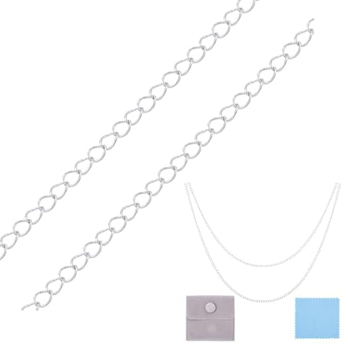 3.28 Feet Sterling Silver Chain for Jewelry Making, Oval Cable Chains 3.5x2.5mm Permanent Jewelry Kit for Women Men Bracelet Necklace Making - color: Silver-Curb Chain