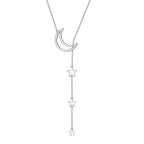Long Necklace Sterling Silver Larait Bar Y Lariat Long Chain Drop Adjustable Necklace Gift for Her, 30" - style: Long Moon Star Necklace