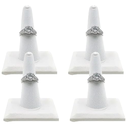 Novel Box 4 Pack White Leatherette Jewelry Ring Finger Display Stand 2.12x2.12x2.37 Inches with Square Base - Ring Holder Organizer Stand for Selling or Personal Use - Display Stands for Rings - color: Single Ring Finger (Pack of 4), size: White Leatheret