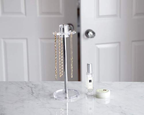 Isaac Jacobs Clear Acrylic Necklace Holder (12 Rotating Hooks) – Hanging Chain Organizer, Sleek & Sturdy Stand for Jewelry – Storage Solution- Bedroom- Bathroom - Countertop - Nightstand - size: 12 Hooks Rotating