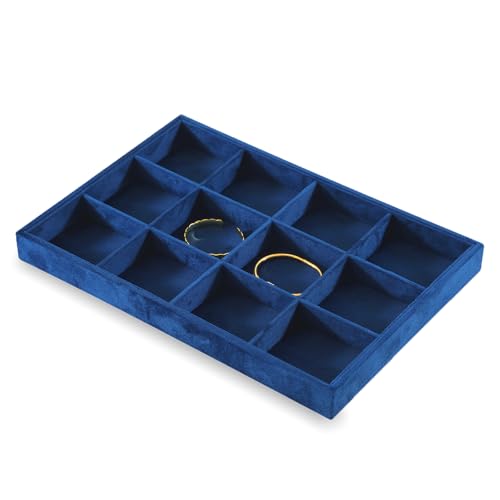Jewelry Organizer Tray, Velvet Bracelet Display, Premium Jewelry Tray, Luxury Bangle Organizer,Blue Watch Tray - color: A-Blue, size: 12 Grid Tray
