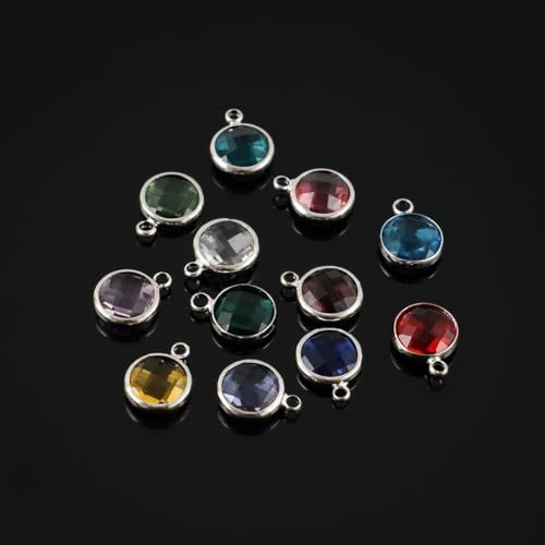 Adabele 2 sets Grade A Mixed Birthstone Charm 6mm Small Crystal Pendant Drop Bead Sterling Silver Plated (24pcs) For DIY Craft Jewelry Making CCP20 - color: Silver, size: 6mm (0.24") - 24pcs