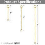 Gold Necklace Extenders 14k Extender Chain 925 Sterling Silver Extension Bracelet Chain Extenders for Necklaces 3 Pcs (1 2 3 Inch)(Gold) - color: Gold, size: 1 2 3 Inch