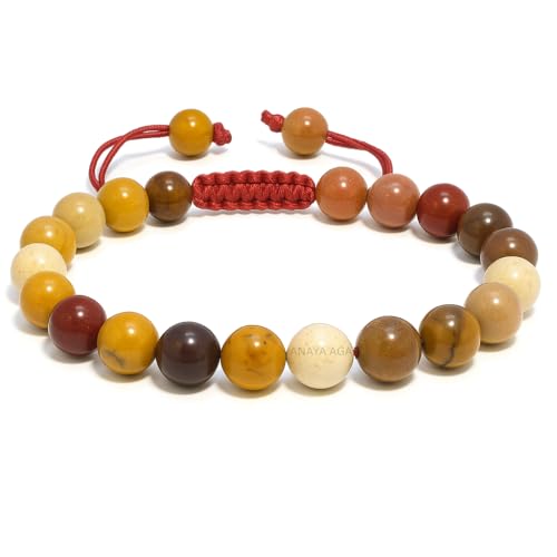ANAYA AGATE Energy Protection Crystal Handmade Adjustable Bead Bracelet Perfect for Men, Women’s Christmas Gift - Gemstone Healing Stretch Bracelet Pulsera Para Hombre Mujer Stocking Stuffer - color: Mookaite Jasper