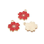 Beadthoven 100pcs Enamel Charms Cherry Blossom Daisy Flower Pendants Gold Plated Small Cute Bulk for Jewelry Making Bracelet Necklace Earrings Keychain DIY Accessories - color: Sakura Flower-Red