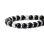 Ganbatte Handmade Beaded Bracelet, Natural Stone and Silver Stainless Steel, Boho Style Women's Jewelry - color: Black Onyx