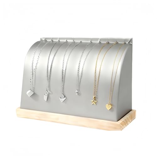 Cambered Necklace Display Stand with Leather Soft Mat Wood Jewelry Organizer Tabletop Display Holder for Necklaces,Choker Pendant (silver) - color: Silver