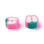50PCS Handmade Polymer Clay Beads Pink Apple Slice Shape Loose Beads Fruit Theme Spacer Beads for DIY Bracelet Necklace Earring Charm Jewelry Making Hole 1.6mm - color: Pink Apple