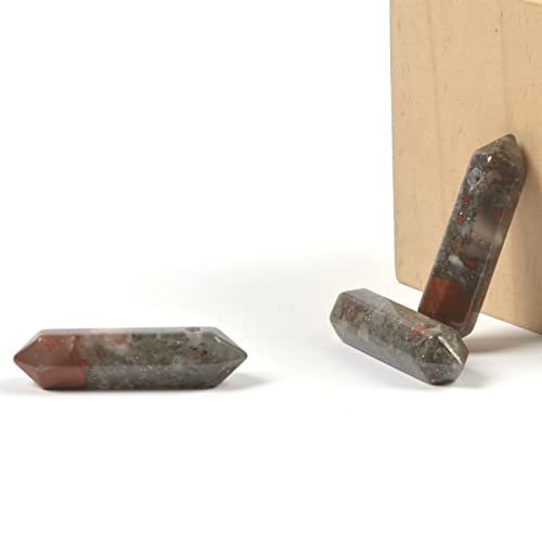 African Bloodstone 32mm Natural Gemstone Hexagonal Wand Jewelry Making Crystal Pointed Chakra Reiki Healing Beads 2mm Hole Drilled(Pack of 10) - color: African Bloodstone