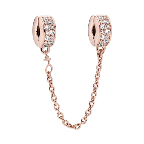 Mothers Day Birthday Number Love Family Friendship Graduation Auntie Grandma Dad Mom Charms for Pandora Bracelets Necklaces, Gifts Women, for Anniversary Valentines Christmas - style: Pave Clips Safety Chain Charm 14K Rose Gold Plated