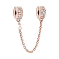 Mothers Day Birthday Number Love Family Friendship Graduation Auntie Grandma Dad Mom Charms for Pandora Bracelets Necklaces, Gifts Women, for Anniversary Valentines Christmas - style: Pave Clips Safety Chain Charm 14K Rose Gold Plated