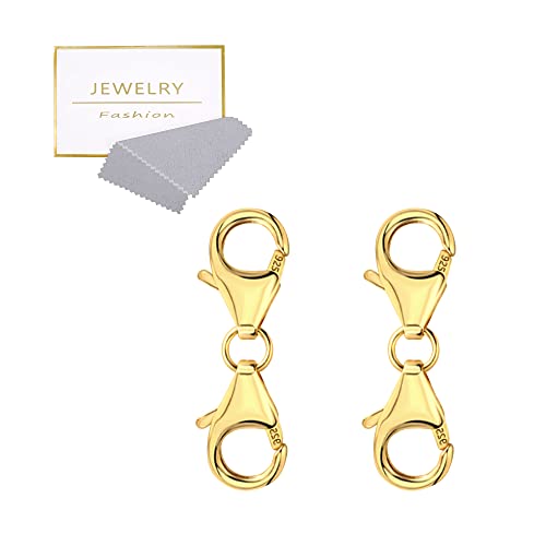 Double Lobster Clasp Gold Plated Sterling Silver Double Claw Connector Bracelet Extension Clasp for Jewelry Making（2pcs） - color: B-2 PCS Gold
