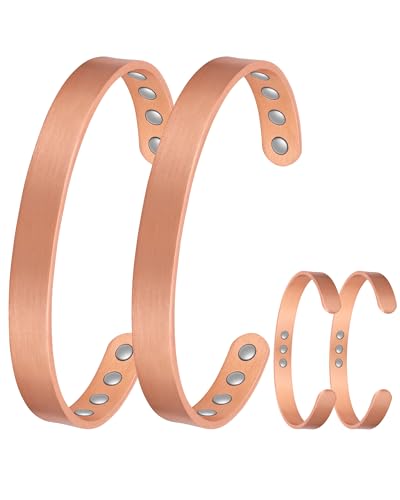 Jecanori 2Pcs Magnetic Copper Bracelets for Women, Vintage Flower 99.99% Pure Copper Bracelets with 3500 Gauss Magnets, Adjustable Cuff Jewelry with Gift Box - color: Copper - Glossy