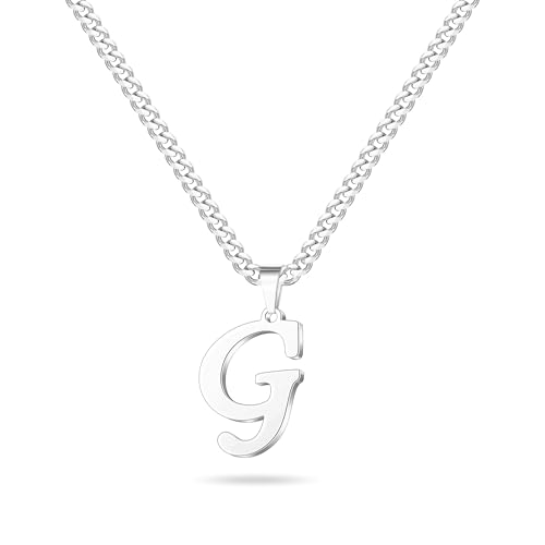 LUXEJEW Initial A-Z Letter Necklace for Men Boys Women, Stainless Steel Cuban Link Chain Letter Pendant Necklaces Capital Monogram Necklace Jewelry Gifts for Men 20+2 Inches - color: Silver, size: Letter G