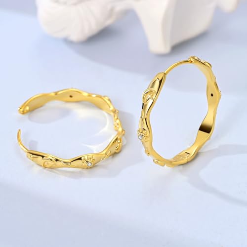 LAZA 925 Sterling Silver Hoop Earrings for Women, Sterling Silver Butterfly Hoops Colorful Flowers Hoop Huggie Earrings Hypoallergenic Jewelry Gifts for Women - color: Golden Waterdrop Earring