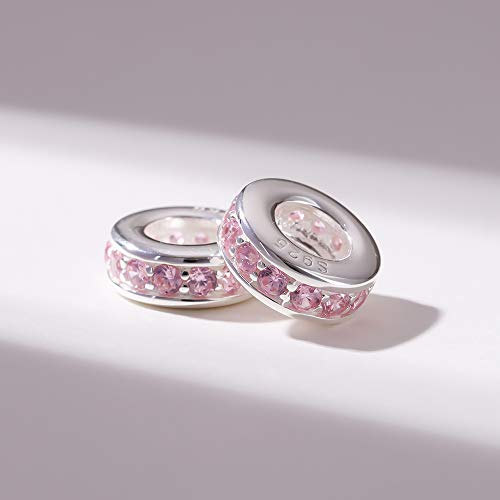 925 Sterling Silver Spacer Charm Bead with Clear CZ for Pandora Charms Bracelets - color: Pink