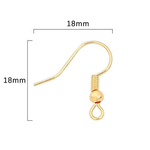 BEADIA 18K Gold Plated Earring Hooks 18x18mm 80pcs with Beads for Jewelry Making Findings - size: Hooks 1# 18x18mm