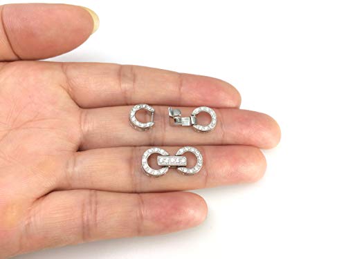2pcs Adabele Authentic Sterling Silver Snap Lock Fold-Over Necklace Enhancer Hinged Clasp Cubic Zirconia CZ Imitation Diamond Tarnish Resistant for DIY Jewelry Making SS378-3