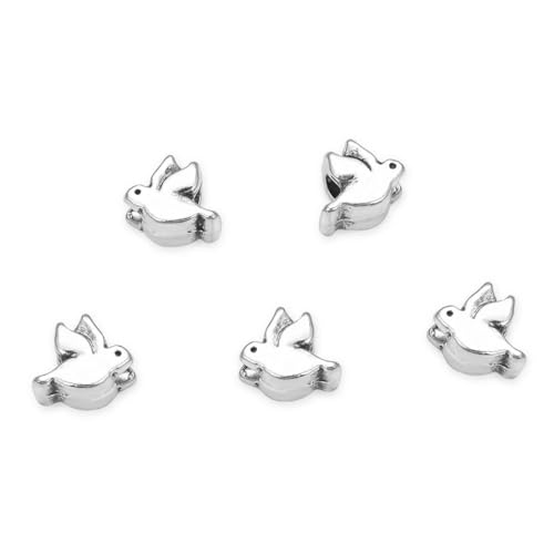 40pcs Cute Dove Bird Symbol of Peace Hope Large Hole Animal Loose Beads (4.5mm Hole) Antique Silver Metal Spacer for DIY Craft Jewelry Making MEC-A2 - size: Dove/Bird