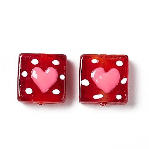DanLingJewelry 10Pcs Handmade Lampwork Glass Beads Red Square Glass Spacer Beads Sweet Heart Beads for DIY Jewelry Making - color: 10pcs - Red