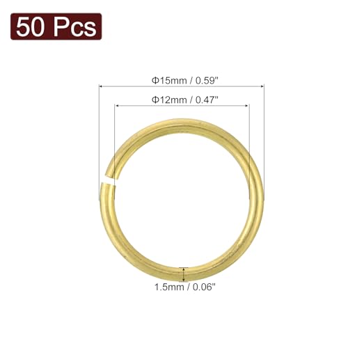 uxcell 50Pcs Open Jump Rings, 15mm/0.59" OD Brass Jump Ring Connectors 1.5mm Thick O Rings for Necklaces Bracelet Jewelry Making Keychain DIY Craft, Gold Tone - size: 15mmx1.5mm