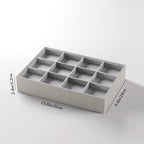2-Piece Gray leather Stackable Jewelry Organizer Tray Set, Bracelet Ring Earring Holder Box, Necklace Display Stand for Storage and Retail Display (12 Grids) - style: 12 Grids