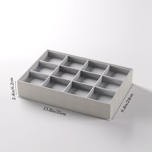 2-Piece Gray leather Stackable Jewelry Organizer Tray Set, Bracelet Ring Earring Holder Box, Necklace Display Stand for Storage and Retail Display (12 Grids) - style: 12 Grids