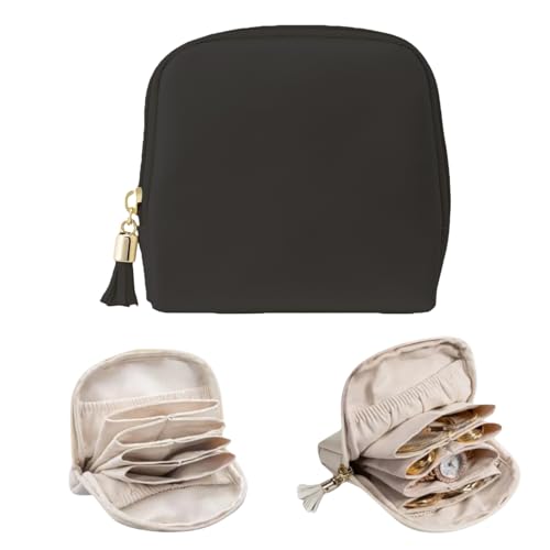Small Travel Jewelry Case for Women, PU Leather Jewelry Pouch Bag with Zipper, Portable Jewelry Organizer Storage Bag for Earrings Rings Bracelets and Necklaces (black) - color: black