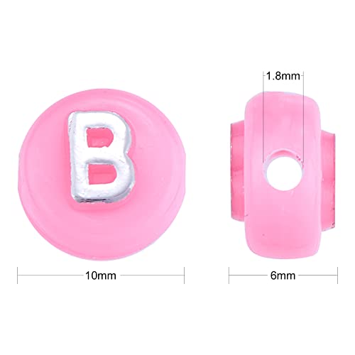 BEEFLYING 632Pcs 10MM Plating Opaque Acrylic Alphabet Beads Acrylic Letter Beads Flat Round Disc Loose Spacer Beads for Jewelry Bracelet Necklace Earring Making DIY Crafts, Pearl Pink - color: Pearl Pink