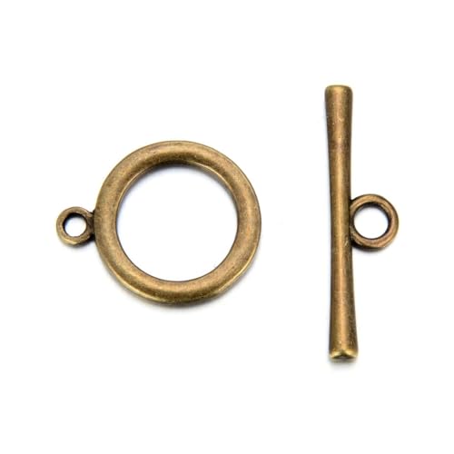 Adabele 20 Sets Smooth Round Toggle Clasp 20.8mm (0.82 Inch) Large T-Bar Closure Tarnish Resistant Antique Bronze for Necklace Bracelet Craft Jewelry Making MC-AF54 - size: 20.8mm Smooth Ring Toggle
