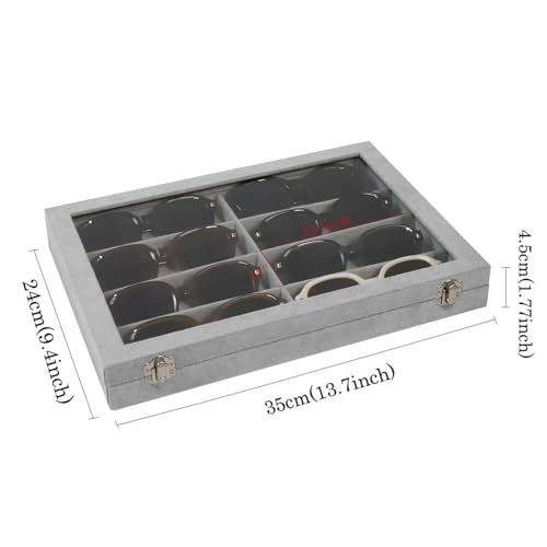 Wudygirl Jewelry organizer Sunglass Organizer 8 Slot Velvet Jewelry Tray Sunglasses Case with Lid Multi Eyeglass Case for Women Men（8 Grid - style: 8 Grid Jewelry Tray