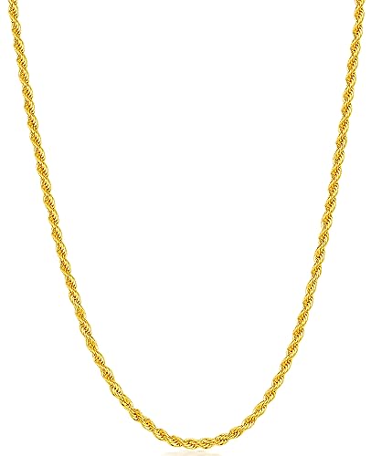 Fiusem 18K Gold Plated Rope Chain for Men, 18K Gold Plated/Black Chain Necklace, Stainless Steel Necklace for Men and Women, Jewelry Gifts - size: 28 Inches, style: Gold 2mm