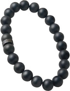 Forge & Foundry Men’s Matte Black Solid Onyx Beaded Bracelet | 10mm, 8mm, 6mm Bead Size Options | Signature Stainless Steel Engraved Bead | Andalus - color: 8mm Black, size: Medium