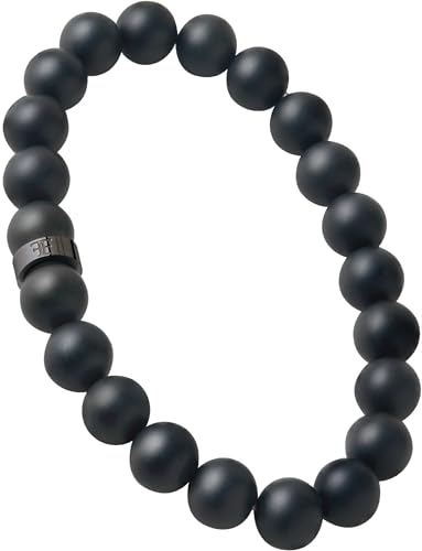 Forge & Foundry Men’s Matte Black Solid Onyx Beaded Bracelet | 10mm, 8mm, 6mm Bead Size Options | Signature Stainless Steel Engraved Bead | Andalus - color: 8mm Black, size: Large